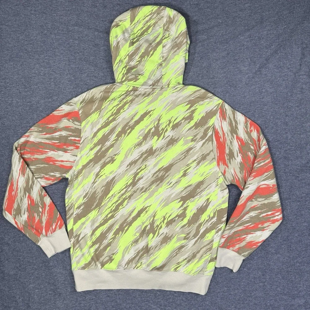 Nike Club Fleece Tiger Stripe Camo Hoodie Lime Green Red Tan Men's M EUC